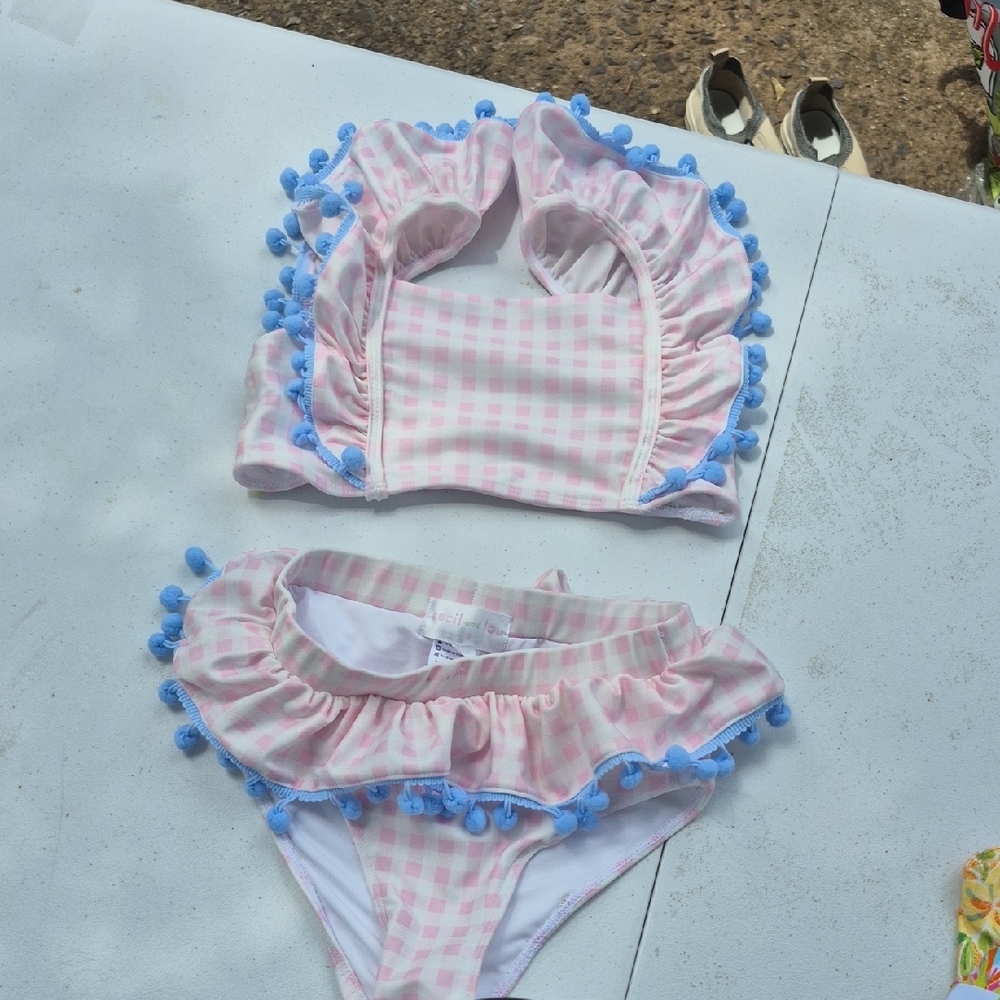 Pink and Blue Checkered Kids Swimsuit